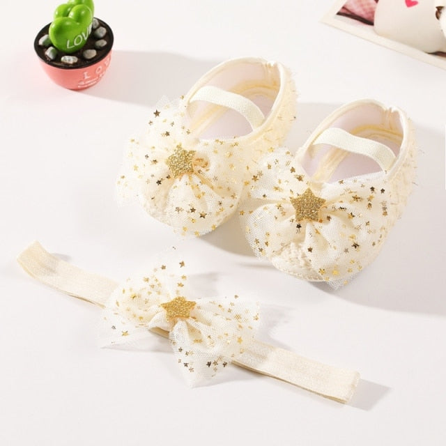 Sequins Baby Shoes Leather Toddler Baby Girl First Walkers Sets Headband Bow-knot Soft Sole Hook &amp; Loop Bling Shoes for Girls-Dollar Bargains Online Shopping Australia