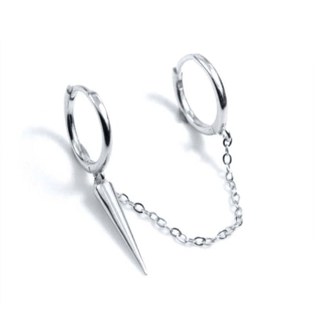 925 Sterling Silver Double Hole Link Chain Circle Hoop Earrings Zircon Moon Star Lightning Pendant Huggie Piercing Earring-Dollar Bargains Online Shopping Australia