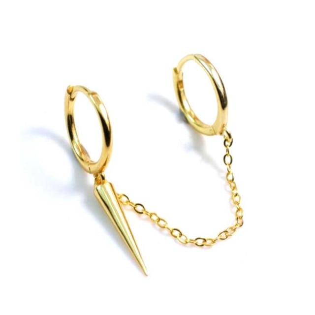 925 Sterling Silver Double Hole Link Chain Circle Hoop Earrings Zircon Moon Star Lightning Pendant Huggie Piercing Earring-Dollar Bargains Online Shopping Australia