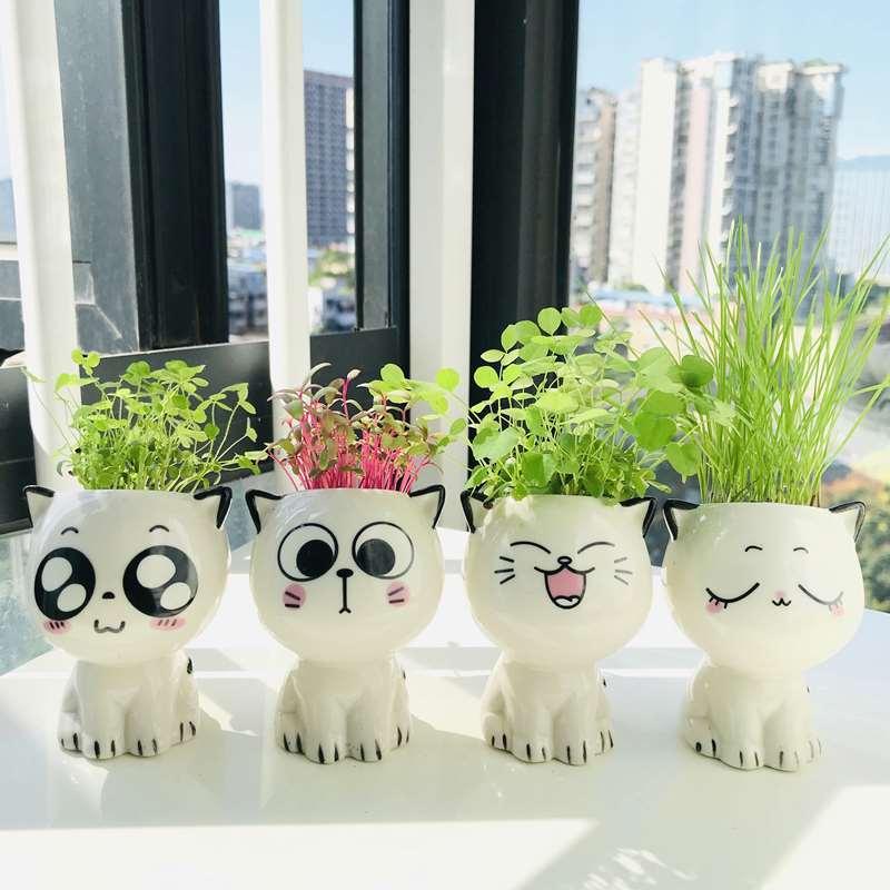Mini Cat Shaped Ceramic Flowerpot Cartoon Cute Hand Desktop Potted Desk Decorate Small Ornaments-Dollar Bargains Online Shopping Australia