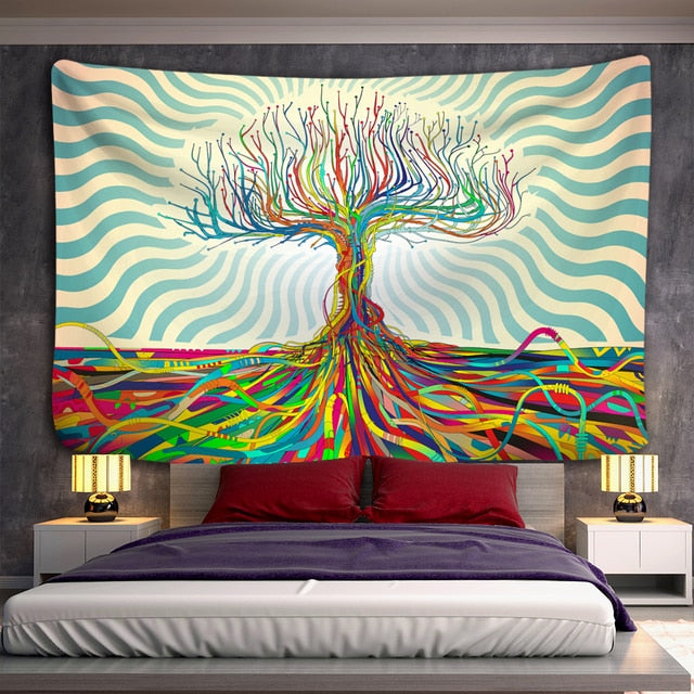 Tree of life Mushroom Forest Tapestry Wall Hanging Fairy Tale Castle Skeleton Bohemian Psychedelic Home Dormitory Dream Decor-Dollar Bargains Online Shopping Australia