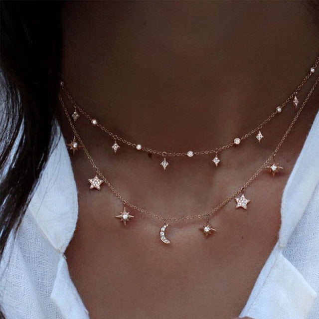 Vintage Multilayer Pendant Butterfly Necklace for Women Butterflies Moon Star Charm Choker Necklaces Boho Jewelry Christmas Gift-Dollar Bargains Online Shopping Australia