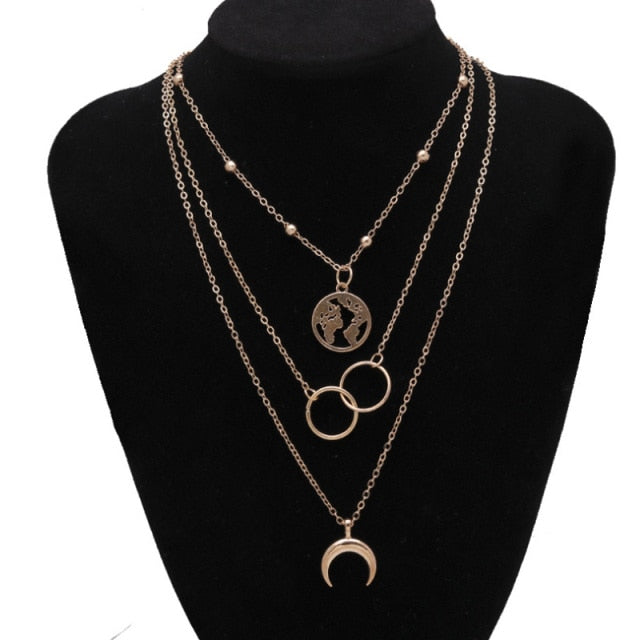 Vintage Multilayer Pendant Butterfly Necklace for Women Butterflies Moon Star Charm Choker Necklaces Boho Jewelry Christmas Gift-Dollar Bargains Online Shopping Australia
