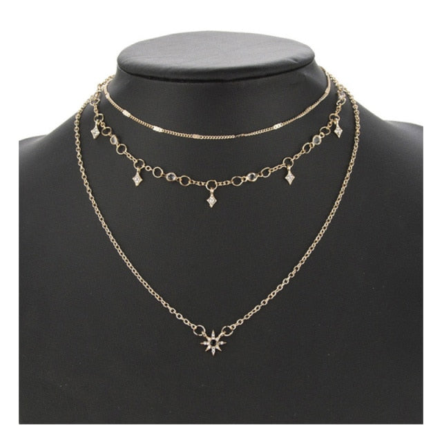 Vintage Multilayer Pendant Butterfly Necklace for Women Butterflies Moon Star Charm Choker Necklaces Boho Jewelry Christmas Gift-Dollar Bargains Online Shopping Australia
