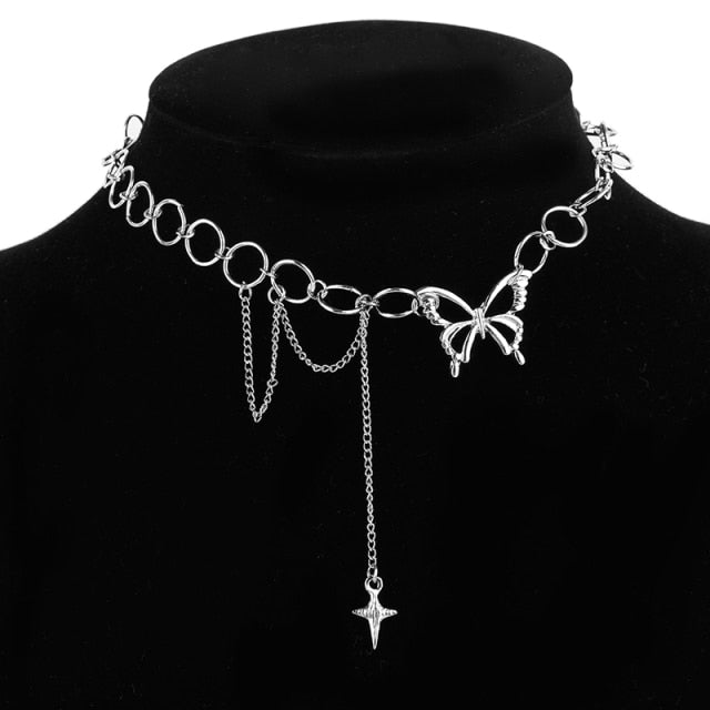Vintage Multilayer Pendant Butterfly Necklace for Women Butterflies Moon Star Charm Choker Necklaces Boho Jewelry Christmas Gift-Dollar Bargains Online Shopping Australia
