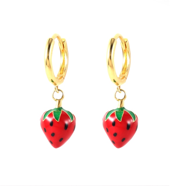 925 Sterling Silver Colored Enamel Fruit Pendant Dangle Earrings Summer Collection Strawberry Avocado Cherry Charm Earrings-Dollar Bargains Online Shopping Australia