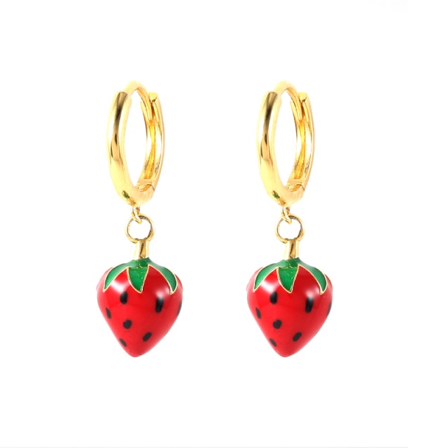 925 Sterling Silver Colored Enamel Fruit Pendant Dangle Earrings Summer Collection Strawberry Avocado Cherry Charm Earrings-Dollar Bargains Online Shopping Australia