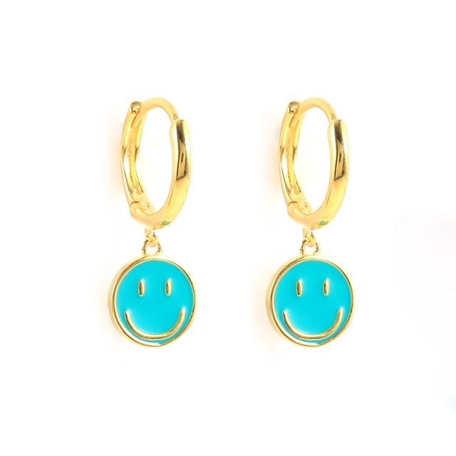 925 Sterling Silver Funny Smile Face Pendant Hoop Earrings For Women Colored Enamel Smiley Charm Circle Earrings Jewelry-Dollar Bargains Online Shopping Australia