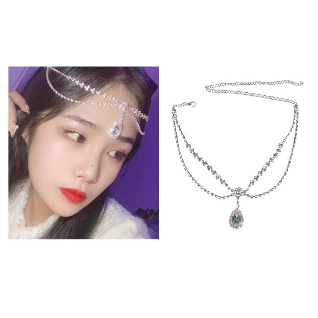 Crystal forehead dance eyebrow pendant headdress crystal forehead chain water drop hair ornament head chain Bohemian headdress-Dollar Bargains Online Shopping Australia