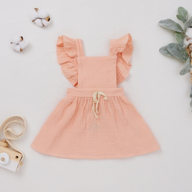 Baby Girl Cotton Linen Sleeveless Dress Fashion Lace-edged Casual Sundress Bow Dress Clothes-Dollar Bargains Online Shopping Australia