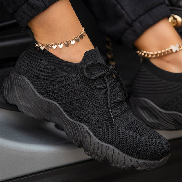 Sneakers Breathable Knitted Casual Women Socks Shoes Lace up Ladies Flats Female Spring Vulcanized Running Shoes-Dollar Bargains Online Shopping Australia