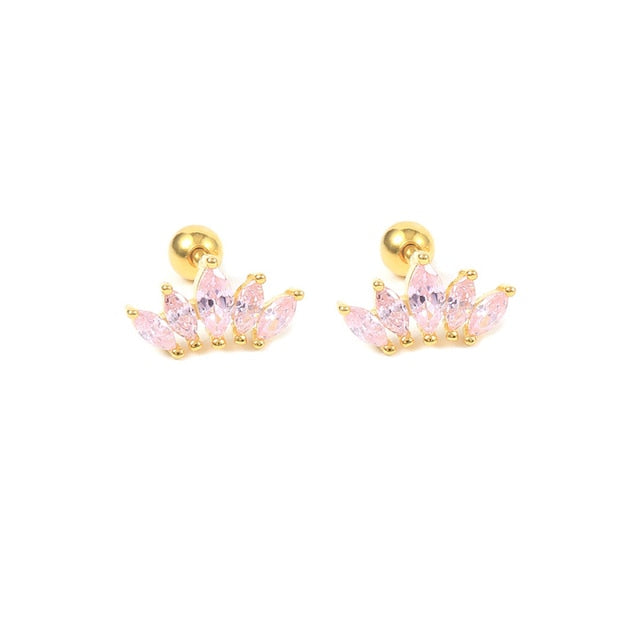 925 Sterling Silver Pink Zircon CZ Series Stud Earrings Crystal Sakura Flower Cross Bee Ear Stud Jewelry For Women Girls-Dollar Bargains Online Shopping Australia