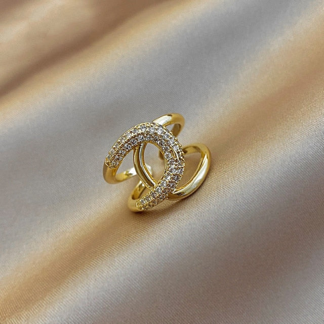 Jewelry Exquisite 14K Real Gold Plated Zircon Ring Elegant Opening Adjustable Wedding Gift-Dollar Bargains Online Shopping Australia