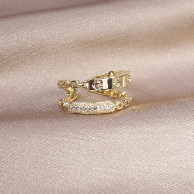 Jewelry Exquisite 14K Real Gold Plated Zircon Ring Elegant Opening Adjustable Wedding Gift-Dollar Bargains Online Shopping Australia