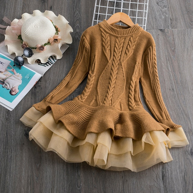 Autumn Girl Dress Children Clothes Kids Dresses For Girls Party Dress Long Sleeve Knitted Sweater Toddler Girl Dress-Dollar Bargains Online Shopping Australia