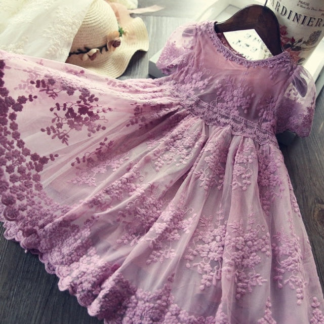 Girls Dress Embroidery Princess Party Autumn Spring Kids Children Clothes Elegant Purple And White 3-8ys Lace Girls Dresses-Dollar Bargains Online Shopping Australia