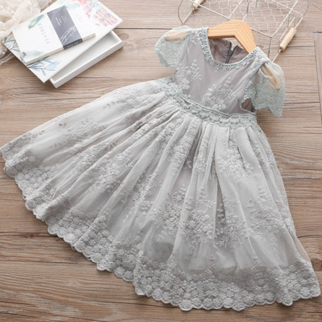 Girls Dress Embroidery Princess Party Autumn Spring Kids Children Clothes Elegant Purple And White 3-8ys Lace Girls Dresses-Dollar Bargains Online Shopping Australia