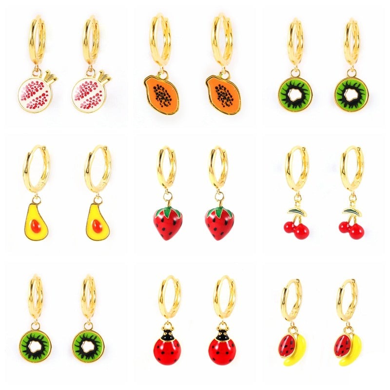 925 Sterling Silver Colored Enamel Fruit Pendant Dangle Earrings Summer Collection Strawberry Avocado Cherry Charm Earrings-Dollar Bargains Online Shopping Australia