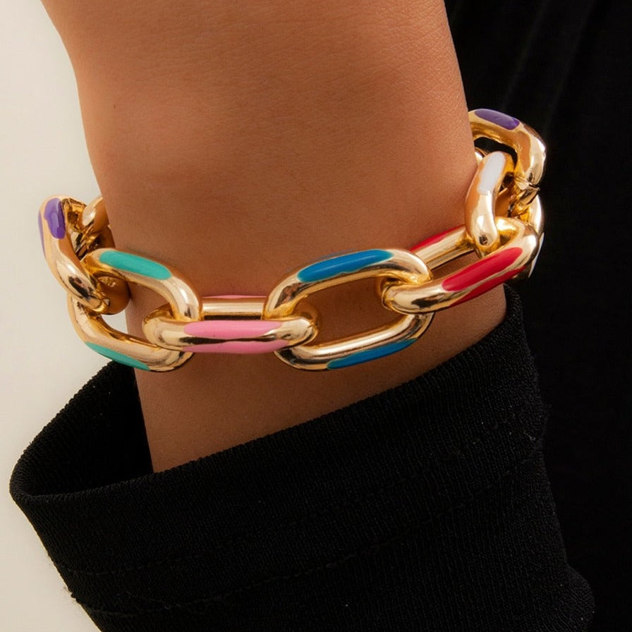 Bohemian Colorful Painted Aluminum Chain Charm Bracelet Jewelry For Women Fashion Trendy Cross Chain Bangle Bracelet-Dollar Bargains Online Shopping Australia