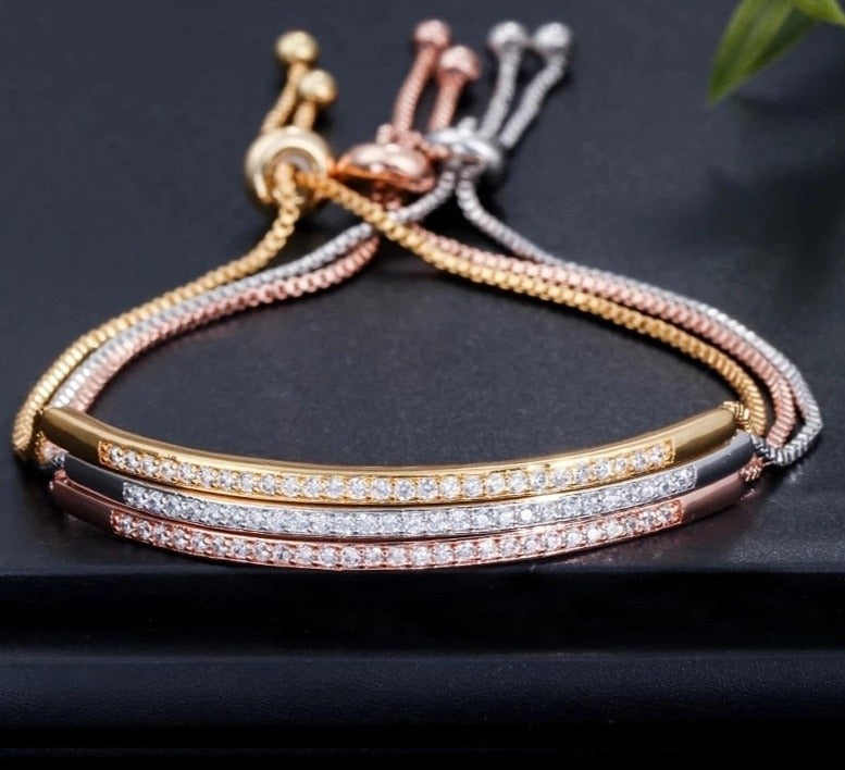 Adjustable Bracelet Bangle for Women Captivate Bar Slider Brilliant CZ Rose Gold-Dollar Bargains Online Shopping Australia