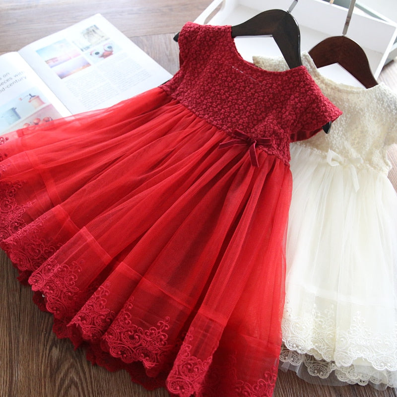 Red Girls Dress For Kids Summer Princess Dress Lace Embroidery Birthday Wedding Party Vestidos Children Autumn Clothing-Dollar Bargains Online Shopping Australia