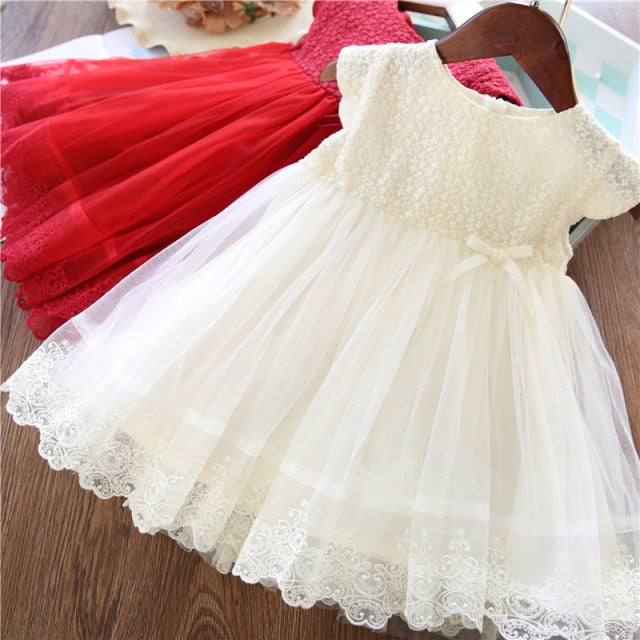 Red Girls Dress For Kids Summer Princess Dress Lace Embroidery Birthday Wedding Party Vestidos Children Autumn Clothing-Dollar Bargains Online Shopping Australia