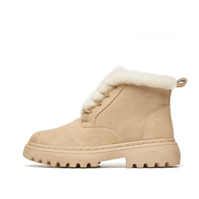 Smile Circle Ankle Boots Women Cow-Suede-leather Boots natural-fur Warm Winter Boots Slip-on Casual Snow Boots Ladies-Dollar Bargains Online Shopping Australia