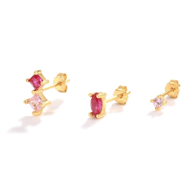925 Sterling Silver Pink Zircon CZ Series Stud Earrings Crystal Sakura Flower Cross Bee Ear Stud Jewelry For Women Girls-Dollar Bargains Online Shopping Australia