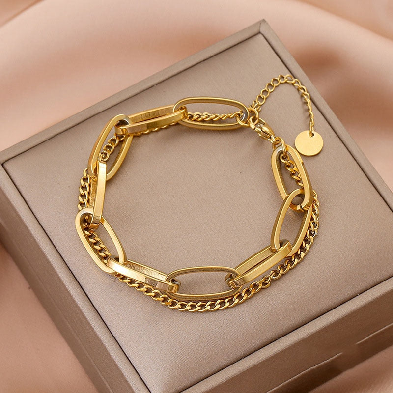 Fashion Link Chain Stainless Steel Bangle Bracelet for Women Exquisite Gold Metal Bracelet Jewelry Girl-Dollar Bargains Online Shopping Australia