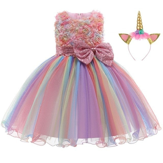 Kids Unicorn Dress for Girls Embroidery Flower Ball Gown Baby Girl Princess Dresses for Party Costumes Children Clothing-Dollar Bargains Online Shopping Australia