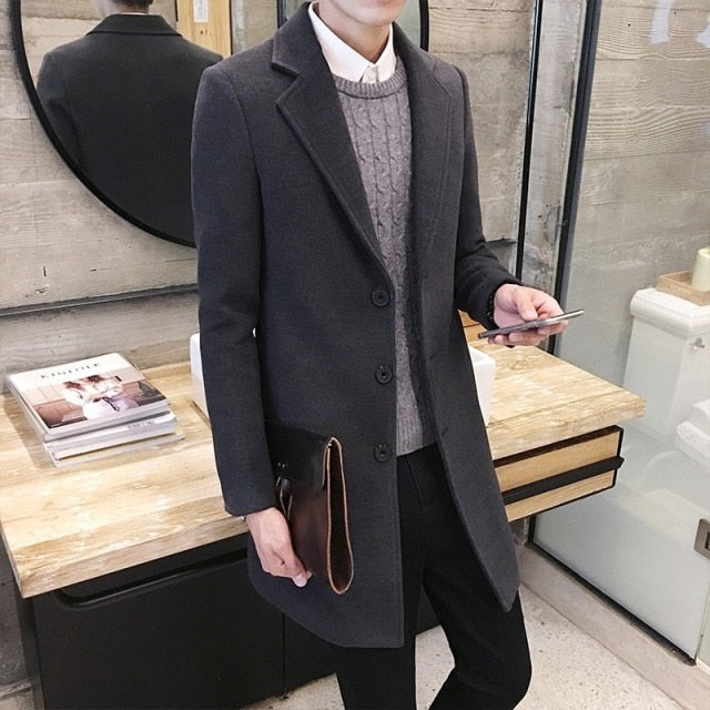Men Wool & Blends Mens Casual Business Trench Coat Mens Leisure Overcoat Male Punk Style Blends Dust Coats Jackets-Dollar Bargains Online Shopping Australia