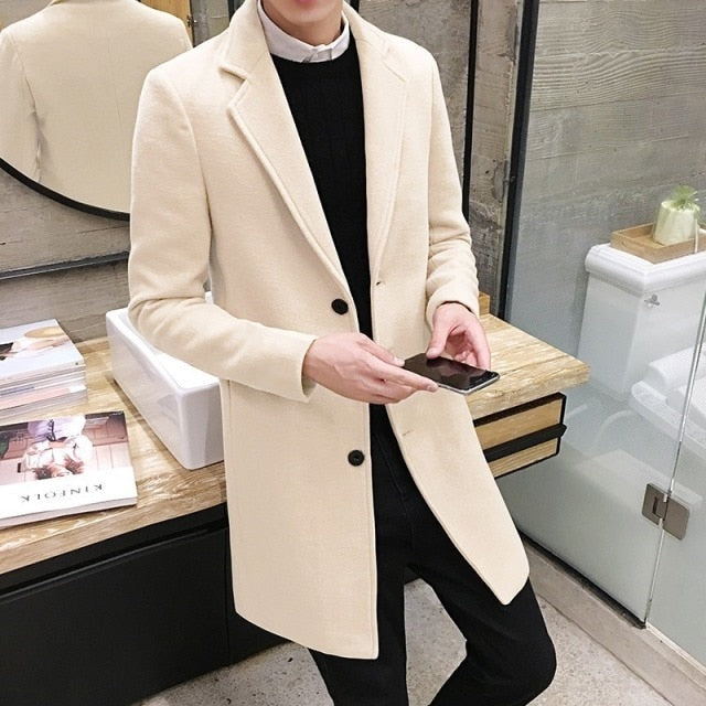 Men Wool & Blends Mens Casual Business Trench Coat Mens Leisure Overcoat Male Punk Style Blends Dust Coats Jackets-Dollar Bargains Online Shopping Australia