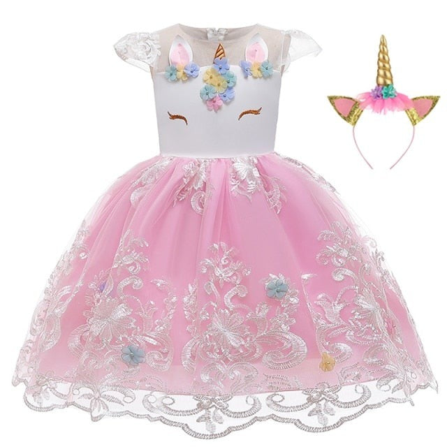 Kids Unicorn Dress for Girls Embroidery Flower Ball Gown Baby Girl Princess Dresses for Party Costumes Children Clothing-Dollar Bargains Online Shopping Australia