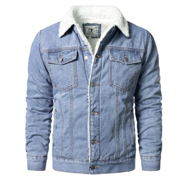 Men Denim Jackets Winter Fleece Blue Jeans Coats High Quality Male Thicker Warm Casual Coats Solid Classic Denim Jackets 6XL-Dollar Bargains Online Shopping Australia