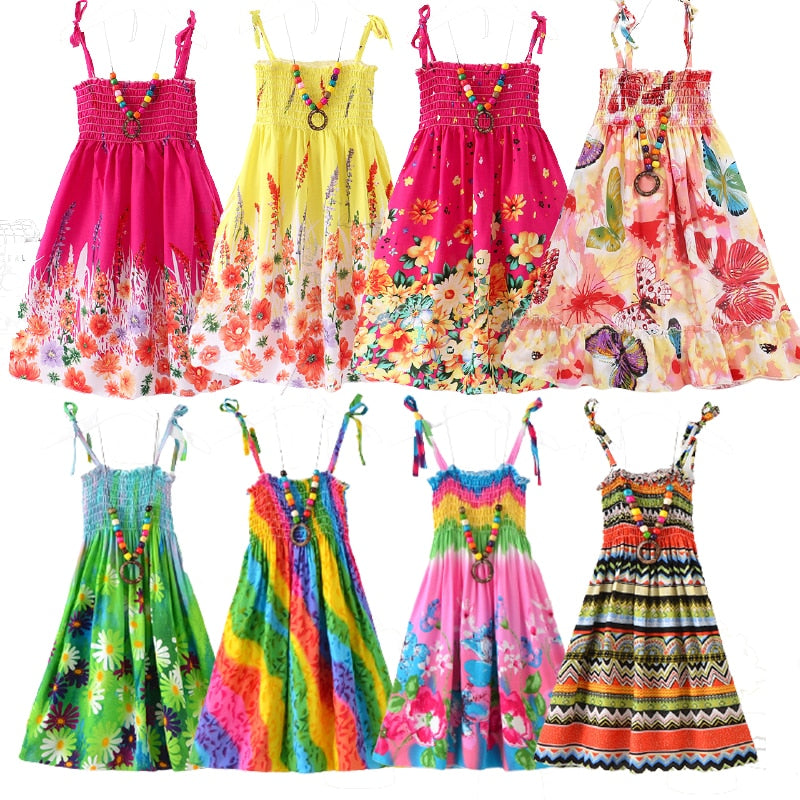 Summer Girls Floral Dress Sling Ruffles Bohemian Beach Princess Dresses for Girl Clothing-Dollar Bargains Online Shopping Australia