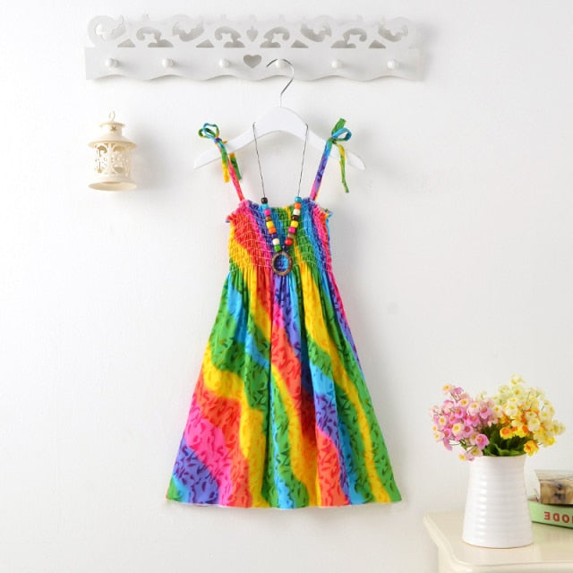 Summer Girls Floral Dress Sling Ruffles Bohemian Beach Princess Dresses for Girl Clothing-Dollar Bargains Online Shopping Australia