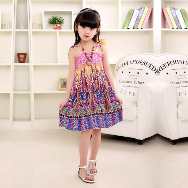 Summer Girls Floral Dress Sling Ruffles Bohemian Beach Princess Dresses for Girl Clothing-Dollar Bargains Online Shopping Australia