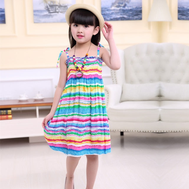 Summer Girls Floral Dress Sling Ruffles Bohemian Beach Princess Dresses for Girl Clothing-Dollar Bargains Online Shopping Australia