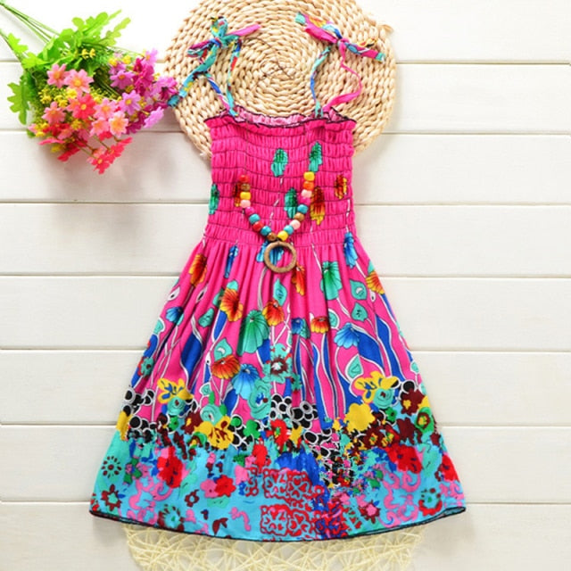 Summer Girls Floral Dress Sling Ruffles Bohemian Beach Princess Dresses for Girl Clothing-Dollar Bargains Online Shopping Australia