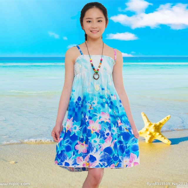 Summer Girls Floral Dress Sling Ruffles Bohemian Beach Princess Dresses for Girl Clothing-Dollar Bargains Online Shopping Australia
