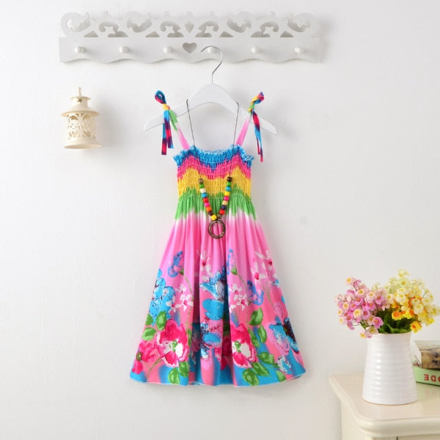 Summer Girls Floral Dress Sling Ruffles Bohemian Beach Princess Dresses for Girl Clothing-Dollar Bargains Online Shopping Australia