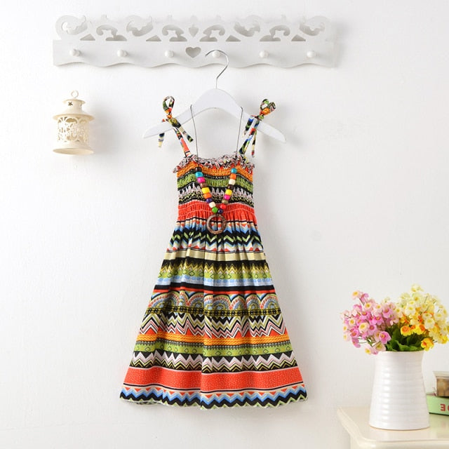 Summer Girls Floral Dress Sling Ruffles Bohemian Beach Princess Dresses for Girl Clothing-Dollar Bargains Online Shopping Australia