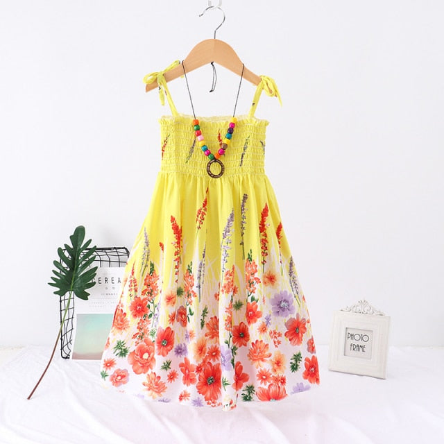 Summer Girls Floral Dress Sling Ruffles Bohemian Beach Princess Dresses for Girl Clothing-Dollar Bargains Online Shopping Australia