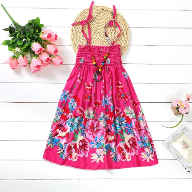 Summer Girls Floral Dress Sling Ruffles Bohemian Beach Princess Dresses for Girl Clothing-Dollar Bargains Online Shopping Australia