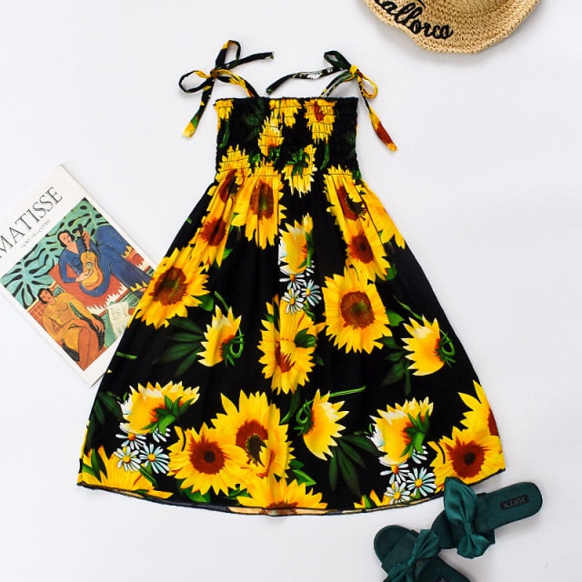 Summer Girls Floral Dress Sling Ruffles Bohemian Beach Princess Dresses for Girl Clothing-Dollar Bargains Online Shopping Australia