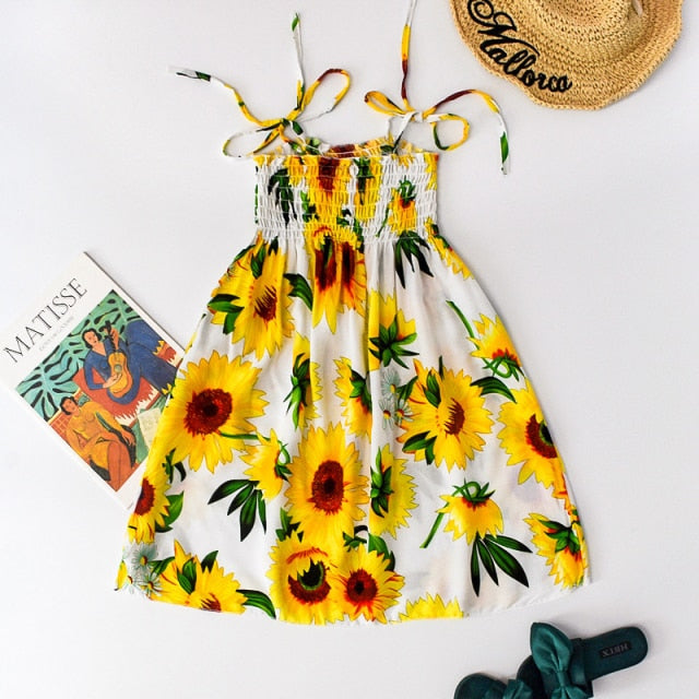 Summer Girls Floral Dress Sling Ruffles Bohemian Beach Princess Dresses for Girl Clothing-Dollar Bargains Online Shopping Australia