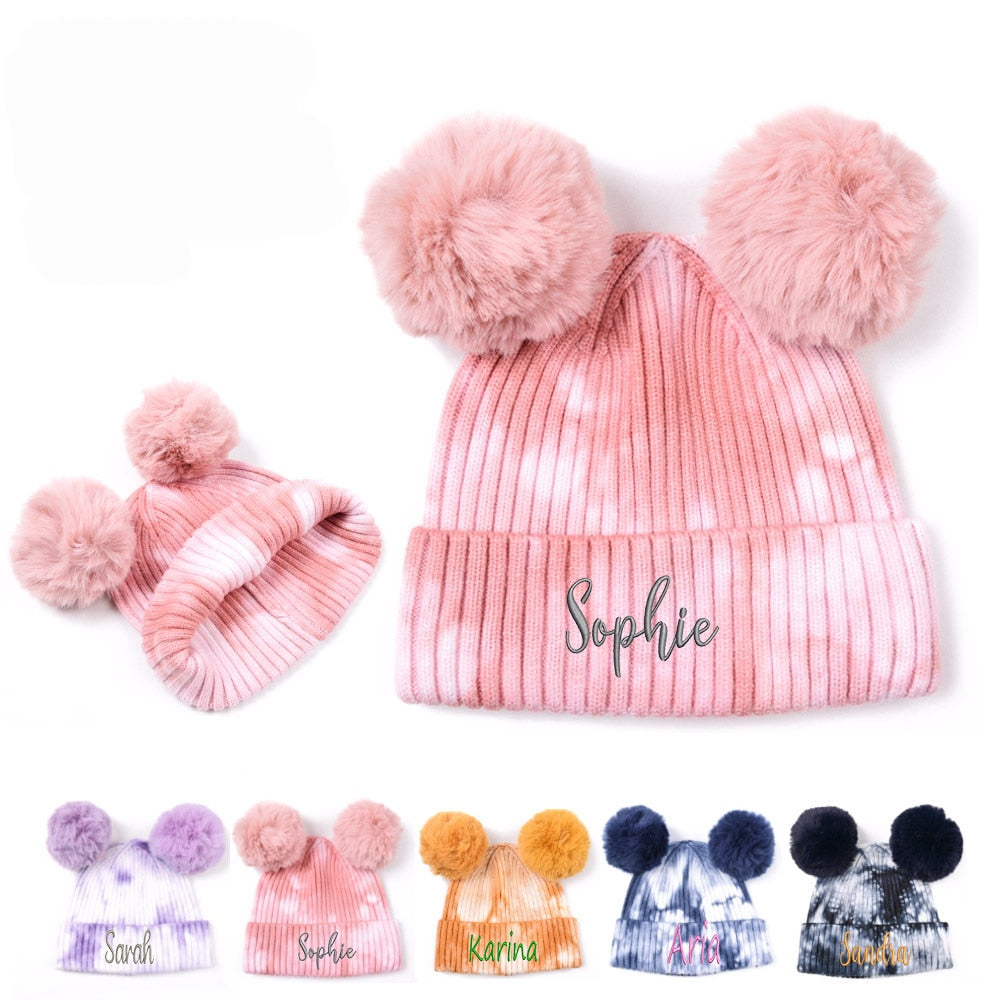 Personalized Simple Girl Rabbit Wool fur Knitted Crimping Printing Embroidery Custom Name Hat for Women Winter Hairball Warm-Dollar Bargains Online Shopping Australia