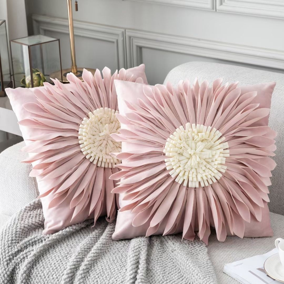 Fashion Modern Style Pink White Throw Pillows 45*45cm Velvet Stitching 3D Chrysanthemum Cushion Waist Pillow Blue Cushion Case-Dollar Bargains Online Shopping Australia