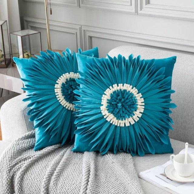 Fashion Modern Style Pink White Throw Pillows 45*45cm Velvet Stitching 3D Chrysanthemum Cushion Waist Pillow Blue Cushion Case-Dollar Bargains Online Shopping Australia