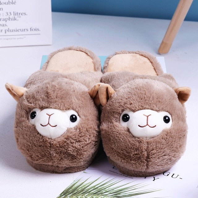 Cute Cartoon Alpaca House Women Fur Slippers Winter Warm Plush Parent-Child Floor Slides Indoor Bedroom Girls Fluffy Slippes-Dollar Bargains Online Shopping Australia